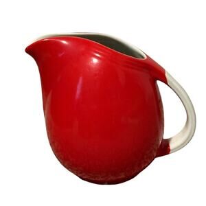 Hall Vintage Kitchenware Pitcher Chinese Red White Handle Art Deco